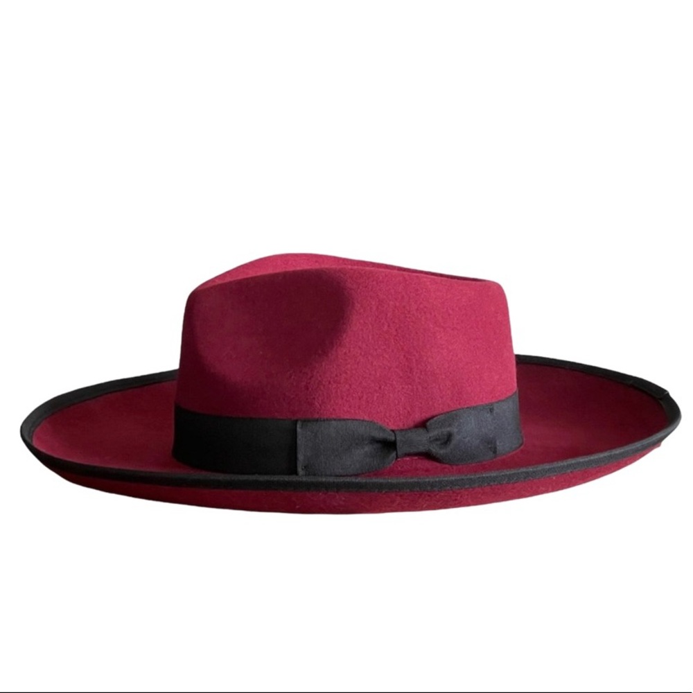 New 100% Wool Quality Unisex Wine color Pencil Roll Fedora Hat with woven ribbon - Picture 3 of 9